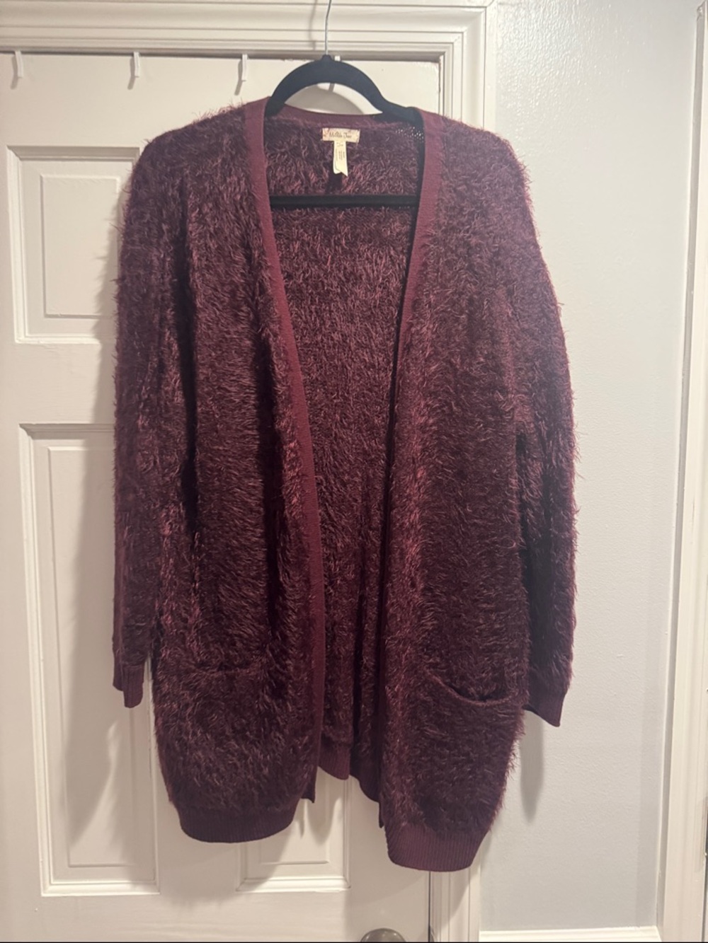 Women's Fuzzy Open-Front Cardigan Sweater - Burgundy